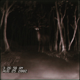 ambiguous_gender august_(month) branch branch_horn countershade_fur countershade_neck countershading creepy dark feral forest found_footage fur glowing glowing_eyes grass hooves leaf looking_at_viewer night outside plant plant_horn pseudo_horn quadruped solo text time tree unguligrade white_text louceph deer mammal 1:1 2018 digital_media_(artwork) digital_painting_(artwork) english_description hi_res monochrome painting_(artwork) sepia