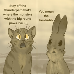 ambiguous_gender car dialogue duo ears_back ears_down eyebrows feral fur group humor looking_at_another open_mouth pivoted_ears profanity sitting snout sound_effects talking_feral text the_truth vehicle pfeffaroo warriors_(book_series) watership_down hazel_(watership_down) domestic_cat felid feline felis lagomorph leporid mammal rabbit 1:1 2023 comic digital_drawing_(artwork) digital_media_(artwork) english_text greyscale hi_res monochrome widescreen yellow_and_white
