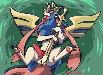 animal_genitalia animal_penis balls canine_genitalia canine_penis feral genitals holding_melee_weapon holding_object holding_sword holding_weapon knot looking_at_viewer lying male melee_weapon on_back penis solo spread_legs spreading sword tongue tongue_out weapon keishinkae nintendo pokemon canid canine crowned_sword_zacian generation_8_pokemon legendary_pokemon mammal pokemon_(species) zacian 2019