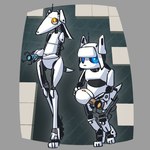 abstract_background alternate_species ambiguous_gender anthro biped black_body blue_eyes duo furrification holding_object holding_ranged_weapon holding_weapon looking_aside machine orange_eyes portal_gun ranged_weapon size_difference weapon white_body salamanding portal_(series) valve atlas_(portal) p-body_(portal) canid canine canis domestic_dog mammal robot robot_dog 1:1 2025 digital_drawing_(artwork) digital_media_(artwork) english_description full-length_portrait hi_res portrait three-quarter_portrait