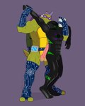 abs anthro balls bodysuit bulge clothing duo erection genitals male male/male muscular muscular_male penis skinsuit smile standing tight_clothing mishajeans teenage_mutant_ninja_turtles donatello_(tmnt) reptile scalie turtle 4:5 absurd_res hi_res