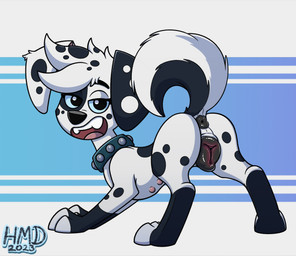 anatomically_correct anatomically_correct_genitalia anatomically_correct_vulva animal_genitalia animal_vulva anus ass_up bedroom_eyes black_vulva blue_eyes blush body_blush butt canine_genitalia canine_vulva collar female feral fluffy fluffy_tail fur genitals long_ears multi_nipple narrowed_eyes nipples open_mouth paws perineum pink_nipples presenting presenting_hindquarters presenting_vulva raised_tail seductive simple_background solo speech_bubble spots tail teeth text tongue toony vulva vulva_blush white_body white_fur young young_female young_feral conditional_dnp hmdkoba 101_dalmatian_street 101_dalmatians disney fan_character maddie_(hdmkoba) canid canine canis dalmatian dalsky_(dalmatian_and_husky) domestic_dog husky mammal mixed_breed nordic_sled_dog spitz 2023 artist_name dated hi_res