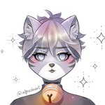 anthro blue_eyes clothing collar countershade_face countershading eyebrows eyelashes female fur grey_body grey_fur grey_hair hair sequins smile solo stripes alpushart domestic_cat felid feline felis mammal 1:1 absurd_res digital_drawing_(artwork) digital_media_(artwork) hi_res icon