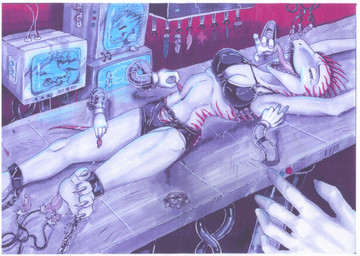 4_toes anthro barefoot bdsm bikini bodily_fluids bondage bound breasts chain chained claws clothing cuff_(restraint) feet female foot_fetish humanoid_feet laugh lying navel non-mammal_breasts non-mammal_navel on_back plantigrade restrained restraints shackles soles solo submissive submissive_female swimwear tears tickle_torture tickling tickling_machine toe_claws toes tongue tongue_out two-piece_swimsuit white_body tiamat-the-raptor dinosaur dromaeosaurid prehistoric_species reptile scalie theropod velociraptor 2009 hi_res