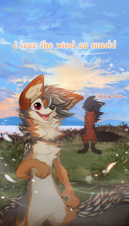 anthro biped cloud duo female front_view fur hair male nude nude_anthro nude_female nude_male outside sky smile standing tail text tongue magenta7 fhyra canid canine canis hyena jackal mammal 2025 4:7 digital_drawing_(artwork) digital_media_(artwork) english_text hi_res