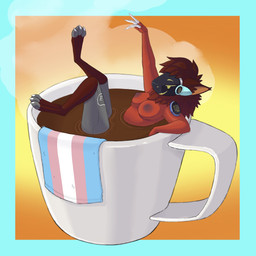 anthro bathing beverage coffee coffee_mug female lgbt_pride machine micro pride_colors solo transgender_pride_colors vicproto victoria_[vicproto] protogen 1:1 absurd_res hi_res