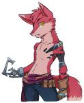 anthro clothed clothing exposed_endoskeleton eye_patch eyewear fur hook hook_hand machine male pirate red_body red_fur simple_background solo topless topless_anthro topless_male white_background yellow_eyes naoren five_nights_at_freddy's scottgames foxy_(fnaf) android animatronic canid canine fox mammal robot