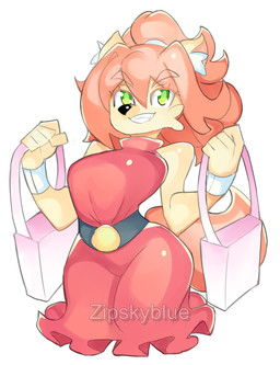 anthro armlet clothing dress female green_eyes shopping shopping_bag smile solo zipskyblue mei_(zipskyblue) felid feline mammal hi_res