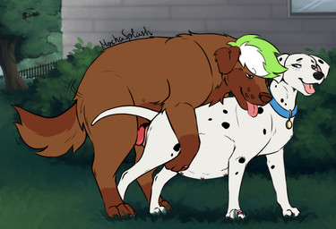 animal_genitalia backyard belly black_nose black_spots blue_collar blush blush_lines brown_body brown_fur brown_nose building canine_genitalia collar collar_tag dark_eyes digit_ring doggystyle duo erection female female_feral female_penetrated fence feral feral_on_feral feral_penetrated feral_penetrating feral_penetrating_feral from_behind_position fur genitals grass green_eyes hair house jewelry knot male male/female male_feral male_penetrating male_penetrating_female markings mating_grip mounting nipples open_mouth outside penetration penile penile_penetration penis penis_in_vagina pink_vulva plant pregnant pregnant_female pregnant_feral pregnant_sex red_penis red_ring ring sex shrub simple_background smile spots spotted_body tail tongue tongue_out tree vaginal vaginal_penetration vulva wedding_ring white_body white_fur window mochasplash 101_dalmatians disney dustin_(thediamonddustt) perdita bird_dog canid canine canis dalmatian domestic_dog golden_retriever hunting_dog labrador mammal retriever digital_media_(artwork)