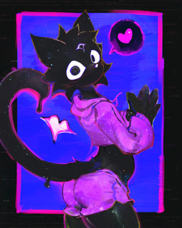 4_fingers anthro big_pupils black_body black_border black_hair black_tail blue_background blush blush_lines border bottomwear butt cheek_tuft clothed clothed_anthro clothed_male clothing cropped_hoodie facial_tuft fingers hair hands_together heart_symbol hoodie hotpants looking_at_viewer looking_back looking_back_at_viewer male midriff mouthless outside_border pupils shorts simple_background solo standing starry_body tail text thick_thighs three-quarter_view topwear tuft white_nose thestarinthevoid domestic_cat felid feline felis mammal 4:5 artist_name digital_media_(artwork) digital_painting_(artwork) hi_res painting_(artwork) portrait three-quarter_portrait