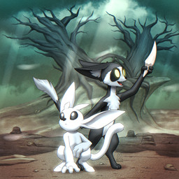 ambiguous_gender anthro biped cloud duo feet fingers front_view fur holding_object nude nude_ambiguous nude_anthro outside plant sky smile standing tail teeth toes tongue tree mykegreywolf microsoft ori_(series) xbox_game_studios mokk_the_brave ori_(ori) guardian_spirit mammal moki_(species) 1:1 2026 absurd_res digital_drawing_(artwork) digital_media_(artwork) hi_res