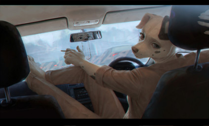 anthro barefoot car cigarette clothed clothing duo feet fur heterochromia inside_car inside_vehicle toes vehicle terry_grimm canid canine canis dalmatian domestic_dog mammal 2019 digital_media_(artwork)