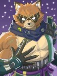 5_fingers anthro blind claws disability eye_scar facial_scar fingers humanoid_hands male muscular muscular_anthro muscular_male scar solo x_scar ihara_yuu epic_games fortnite hajime_(fortnite) canid canine mammal raccoon_dog tanuki 2025 absurd_res colored hi_res signature