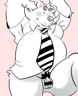 accessory anthro balls belly blush bodily_fluids clothing flaccid genitals kemono male necktie overweight overweight_male penis pubes shirt solo sweat topwear m2vcjtad5hsdvla bear mammal 2026 absurd_res censored hi_res