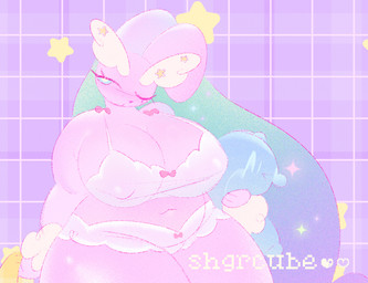 abstract_background anthro big_breasts biped bow_(feature) bra breasts cleavage clothed clothing eyelashes female floppy_ears folded_ears front_view holding_object huge_breasts narrowed_eyes navel nipple_outline one_eye_closed pillow pink_body solo star_polygon text thick_thighs underwear underwear_only wide_hips shgrcube nintendo pokemon generation_4_pokemon lagomorph leporid lopunny mammal pokemon_(species) rabbit 2026 artist_name digital_drawing_(artwork) digital_media_(artwork)