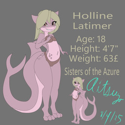 anthro clothing female fin green_hair hair pink_body sharp_teeth simple_background solo teeth text aitsuyo aquatic fish shark 1:1 absurd_res english_text hi_res model_sheet signature