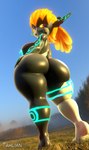 2024 3d_(artwork) absurd_res artist_name big_butt blender_(software) blue_sky breasts butt curvy_figure digital_media_(artwork) fangs female glistening grass hair hi_res huge_butt humanoid humanoid_pointy_ears imp looking_back low-angle_view mammal meadow midna nintendo not_furry nude outside plant red_eyes short_stack side_boob sky smug solo sunrise tahlian teeth the_legend_of_zelda thick_thighs twili twilight_princess wide_hips