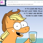 apple apple_juice ask_jappleack beverage blonde_hair clothing container cowboy_hat cup dialogue eyewear female feral food freckles fruit glass glasses hair hat headgear headwear holding_container holding_cup holding_object juice_(beverage) long_hair open_mouth plant ponytail solo teeth text hotdiggedydemon friendship_is_magic hasbro my_little_pony the_simpsons tumblr applejack_(mlp) ned_flanders earth_pony equid equine horse mammal pony 1:1 english_text