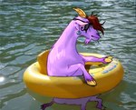 anthro brown_hair ear_piercing ear_ring eye_tattoo eyewear facial_hair facial_tattoo feral floating goatee hair hair_over_eye hooves horn humor inflatable inner_tube jewelry male one_eye_obstructed outside pendulum photo_background piercing pool_float pool_toy purple_body purple_skin real realistic_shading ring_piercing sitting solo sunglasses tattoo water waterscape sexydotjpg kidden_eksis bovid caprine goat mammal colored detailed digital_media_(artwork) draw_over meme photography_(artwork) shaded