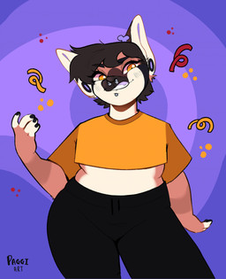anthro black_bottomwear black_clothing black_pants bottomwear clothed clothed_anthro clothed_female clothing crop_top ear_piercing eyebrows eyelashes facial_piercing female female_anthro fingers front_view fur gauged_ear midriff multicolored_body multicolored_fur nose_piercing nose_ring pants piercing ring_piercing septum_piercing septum_ring shirt simple_background solo tan_body tan_fur topwear paggi trasha canid canine deer fox hybrid mammal 2022 digital_media_(artwork) english_description hi_res portrait three-quarter_portrait