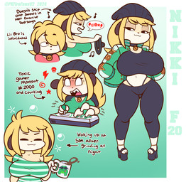 :3 ambiguous_gender angry anklet anthro arcade_controller arcade_stick beanie beverage big_breasts blonde_hair bottomwear breasts brown_ears car_wheel censored_dialogue clothed clothed_anthro clothed_female clothing coffee coffee_mug collar container controller cup cute_fangs darkened_eyelids directional_arrow driving_car duo eyelashes eyes_closed facial_expressions fangs feet female fingers floppy_ears footwear fully_clothed fully_clothed_anthro fully_clothed_female fur gamer_girl gaming gloves_(marking) green_clothing green_jacket green_topwear hair hand_in_pocket hat headgear headwear high_heels holding_container holding_cup holding_mug holding_object huge_breasts jacket jewelry jogging_pants joystick long_hair markings mug multicolored_body multicolored_fur narrowed_eyes navel off_shoulder older_sister pants platform_footwear platform_heels playing_video_game pockets shirt shoes short_hair smile solo speech_bubble steering_wheel symbol tank_top teeth text thick_thighs thong_straps tight_bottomwear tight_clothing tight_pants toes topwear two_tone_body two_tone_fur white_body white_fur wide_eyed yellow_body yellow_fur younger_brother pkfirefawx nikki_(pkfirefawx) niko_(pkfirefawx) canid canine canis domestic_dog mammal 2024 absurd_res artist_name character_name colored digital_drawing_(artwork) digital_media_(artwork) english_text hi_res model_sheet brother_(lore) brother_and_sister_(lore) male_(lore) sibling_(lore) sister_(lore)