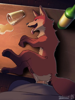 alcohol anal anal_fluids anal_penetration balls bestiality beverage blush bodily_fluids bottle container countershading cute_fangs drunk duo fangs feral feral_penetrated first_person_view fur genitals green_eyes human_on_feral human_penetrating human_penetrating_feral inside interspecies looking_pleasured lying male male/male male_on_feral male_penetrated male_penetrating male_penetrating_male male_pov on_side orange_body orange_fur penetration penile penile_penetration penis_in_ass public public_sex sex size_difference spilled_drink substance_intoxication teeth tongue tongue_out creature_features dynabird canid canine fox human mammal 2d_animation animated frame_by_frame hi_res short_playtime sound webm