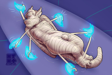 anthro arms_tied ball_gag bound bulge disembodied_hand fully_bound gag ghost_hand hands_behind_back horn legs_tied legs_together male mummification null_bulge sensory_deprivation solo tail tail_tied wings_tied wraps neatnick mythology dragon mythological_creature mythological_scalie scalie absurd_res hi_res