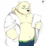 anthro belly bottomwear clothed clothing eyewear fur glasses male moobs navel open_clothing open_shirt open_topwear overweight overweight_anthro overweight_male pants shirt simple_background smoking solo topwear white_background white_body white_fur gid_g11 lifewonders tokyo_afterschool_summoners leib_(tas) bear mammal polar_bear ursine 1:1 2018 hi_res