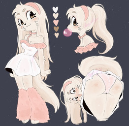 :3 accessory anthro barefoot bent_over big_eyes bow_ribbon breasts bubble_gum butt camel_toe cleavage clothed clothing cosmic_background dress embarrassed eyebrow_through_hair eyebrows eyelashes eyeshadow feet female fluffies frilly frilly_clothing frilly_dress fur grey_background hair head_tilt headband long_hair long_tail makeup medium_breasts multiple_poses neck_ribbon panties ponytail pose rear_view short_dress simple_background solo spiral spiral_eyes star starry_background strapless_clothing strapless_dress tail tan_body tan_fur tan_hair translucent translucent_hair underwear upskirt white_clothing white_dress cherryvly canid canine canis domestic_dog mammal hi_res signature