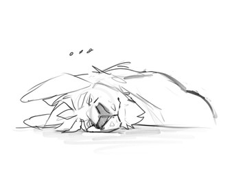 anthro chin_tuft ellipsis eyebrows facial_tuft hair long_ears lying male male_anthro mouth_closed narrowed_eyes nude on_front short_hair simple_background solo tired tuft solaxe_(artist) solaxe kangaroo macropod mammal marsupial 4:3 monochrome sketch