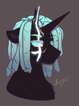 black_body black_fur blue_eyes blue_hair dreadlocks feral fur glowing glowing_eyes grey_background hair looking_at_viewer male simple_background solo anonymous_artist hasbro my_little_pony lunar_nighthawk equid equine horse mammal pony hi_res signature