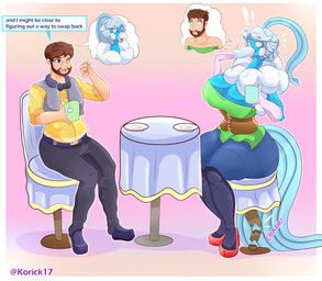 anthro beak beard big_breasts big_butt body_swap bottomwear breasts brown_hair butt cleavage clothed clothing container corset cup curvy_figure dialogue duo elderly elderly_anthro elderly_female eyewear facial_hair female footwear furniture glasses grey_hair hair high_heels holding_container holding_cup holding_object jewelry legwear lingerie long_neck male mature_female mature_male necklace open_mouth pants shirt shocked shoes short_hair simple_background sitting skirt speech_bubble spitting_drink struggling surprised table tail tights topwear username wide_hips korick17 nintendo pokemon dylan_(sharkkingdylan) altaria avian generation_3_pokemon human mammal pokemon_(species) 2022 absurd_res digital_media_(artwork) hi_res