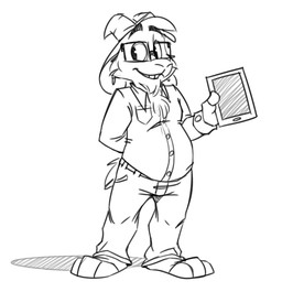 anthro barefoot eyewear feet glasses male solo tablet_computer tinydeerguy gary_(tinydeerguy) bovid caprine goat mammal black_and_white hi_res monochrome