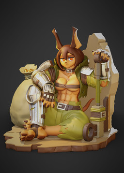 5_fingers 5_toes abs anthro armor athletic athletic_female axe bandeau barefoot belt big_breasts black_background bottomwear breasts brown_hair brown_nose cleavage clothed clothing coin feet female fingerless_gloves fingers frown gauntlets gloves gold_(metal) gold_coin hair half-closed_eyes handwear humanoid_feet jacket leg_armor looking_at_viewer melee_weapon midriff muscular muscular_female narrowed_eyes navel orange_eyes pauldron pawpads paws plantigrade plantigrade_pawpads plate_armor sack short_hair shorts simple_background sitting soles solo stirrup_footwear text toes topwear torn_clothing under_boob vambrace weapon okabepom dog_knight_rpg rory_(ceehaz) canid canine canis dobermann domestic_dog mammal pinscher 2022 3d_(artwork) absurd_res artist_name digital_media_(artwork) hi_res signature