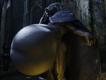 anthro belly big_belly black_body black_fur cape clothing fur huge_belly male male_pred same_size_vore tongue tongue_out vore yes_(artist) elden_ring fromsoftware blaidd_(elden_ring) canid canine canis mammal wolf 3d_(artwork) digital_media_(artwork) hi_res