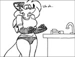 1-bit anthro clothed clothing female fur hair implied_pregnancy panties pregnancy_test sink solo text underwear worried sketchytoasty pepper_(sketchytoasty) canid canine fox mammal red_fox true_fox 4:3 black_and_white monochrome