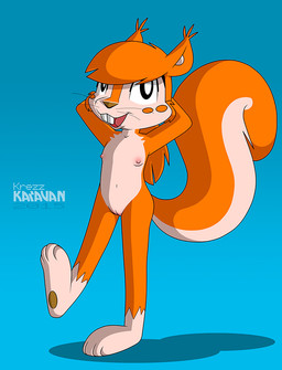 alternate_species anthro arms_above_head barefoot big_tail buckteeth cyan_background feet female female_anthro flat_chested genitals loli nipples nude on_one_leg plantigrade pose simple_background soles solo standing tail teeth text three-quarter_view toes vulva walking whiskers young young_anthro young_female krezz_karavan school_days edna_(school_days) mammal rodent sciurid tree_squirrel 2015 artist_name cel_shading dated digital_drawing_(artwork) digital_media_(artwork) english_text full-length_portrait portrait shaded