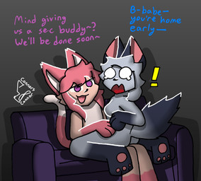 anthro caught_cheating caught_in_the_act cheating_girlfriend duo female furniture infidelity looking_at_viewer male penetration penile penile_penetration sex sofa sofa_sex teasing teasing_viewer text connorsconnor conley shiori_(kurus) domestic_cat felid feline felis hybrid mammal colored digital_media_(artwork) english_text hi_res shaded