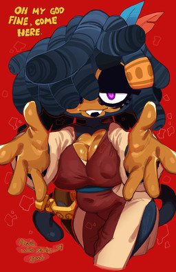 anthro black_hair bodily_fluids breasts brown_body brown_fur cleavage clothed clothing curly_hair dialogue fangs female fur glistening glistening_breasts hair half-closed_eyes looking_at_viewer musk narrowed_eyes navel_outline nipple_outline open_mouth purple_eyes reaching_towards_viewer red_background simple_background smelly solo sweat sweatdrop talking_to_viewer teeth text tight_clothing goatboydraws bloons_tower_defense ninja_kiwi haplorhine mammal monkey primate english_text hi_res