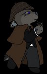 ambiguous_gender anthro black_clothing black_footwear black_shirt black_shoes black_topwear blue_eyes bottomwear brown_clothing brown_coat brown_topwear chibi clothed clothing coat cosplay deerstalker_hat ears_down footwear fully_clothed fur grey_body grey_bottomwear grey_clothing grey_fur grey_inner_ear grey_nose grey_pants grey_sclera handpaw hat headgear headwear narrowed_eyes object_in_mouth pants paws pivoted_ears shirt simple_background smoking_pipe smoking_pipe_in_mouth snout solo tail topwear transparent_background walking sebdoggo sherlock_holmes canid canine canis mammal wolf 2013 adobe_photoshop_(artwork) alpha_channel digital_drawing_(artwork) digital_media_(artwork) flat_colors full-length_portrait low_res portrait