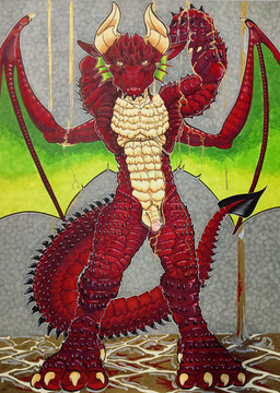 anthro balls ear_fins fin genitals horn liquid male nude penis scales solo tail tasteful_nudity tongue wings karmalow mythology agnar dragon mythological_creature mythological_scalie scalie absurd_res hi_res marker_(artwork) traditional_media_(artwork)