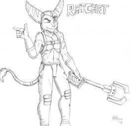 anthro armor bottomwear clothed clothing ears_up eyebrows gesture gloves hand_gesture handwear headgear headwear helmet holding_object holding_tool holding_wrench looking_aside male mouth_closed one_eye_closed pants pointing raised_tail shirtless shirtless_male smile solo standing tail tail_tuft text tools tuft wink wrench jimfoxx ratchet_and_clank sony_corporation sony_interactive_entertainment ratchet_(ratchet_and_clank) lombax mammal 2018 hi_res monochrome signature