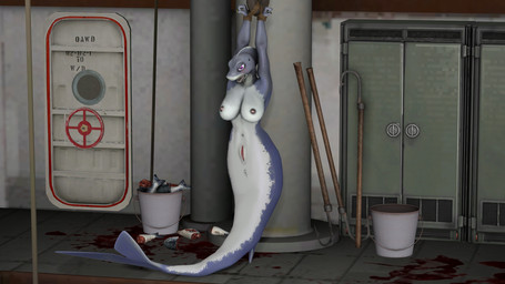 anthro anus bdsm big_breasts blood boat bodily_fluids bondage bound breasts female fin genitals nipples non-mammal_nipples nude pink_eyes solo split_form thick_thighs vehicle vulva watercraft bbdworks aquatic fish hybrid merfolk shark 3d_(artwork) digital_media_(artwork) hi_res