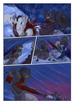 anthro arrow_(weapon) axe biped blood blood_on_weapon bodily_fluids brown_body brown_fur clenched_teeth clothed clothing duo eye_wound female fight fur gore horn male melee_weapon motion_lines night outside ranged_weapon shield snow snowing sword teeth weapon white_body white_fur wind wound_on_face wounded bjekkergauken mythology herja_(bjekkergauken) hjordis the_weapon_thief aurochs bovid bovine deer mammal moose new_world_deer recently_extinct_species suid suine sus_(pig) wild_boar 2025 colored comic hi_res