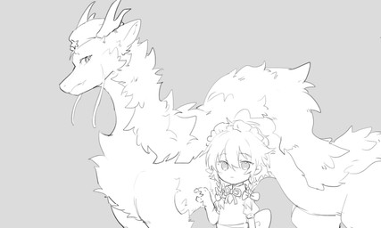2_horns ambiguous_gender black_eyes duo female feral fur horn looking_at_viewer quadruped serpentine simple_background slim_female slim_human white_body white_fur zibao999 mythology touhou hong_meiling sakuya_izayoi dragon eastern_dragon furred_dragon furred_scalie human mammal mythological_creature mythological_scalie scalie 2021 hi_res monochrome