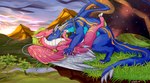 detailed_background duo female feral field fur grass horn male male/female plant sex tail vaginal wings z0ri0n mythology dragon mythological_creature mythological_scalie scalie absurd_res hi_res