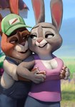 2022 anthro big_breasts bonnie_hopps breast_fondling breast_grab breast_play breasts canon_couple cheek_to_cheek cleavage clothed clothing disney duo female fondling hand_on_breast hi_res lagomorph leporid male male/female mammal married_couple mature_female mature_male on_model qupostuv35 rabbit stu_hopps zootopia