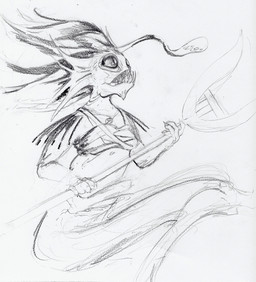 anthro bident claws clothing female finger_claws frill_(anatomy) front_view grey_background head_crest head_frill holding_melee_weapon holding_object holding_polearm holding_weapon jewelry looking_aside melee_weapon necklace open_mouth polearm simple_background solo split_form teeth topwear weapon deriaz aquatic merfolk 2013 full-length_portrait graphite_(artwork) greyscale monochrome portrait sketch traditional_media_(artwork)