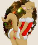 anthro blush bulge butt clothing femboy holidays looking_at_viewer looking_back male one_eye_closed smile solo thong tongue tongue_out underwear babbuful christmas leo_(leotheferret) domestic_ferret mammal mustelid musteline true_musteline weasel hi_res