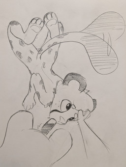 anthro balls duo feet fellatio female first_person_view freckled_face freckles fur genitals hand_on_head male male/female markings oral pawpads penile penis pov_blowjob pussy_peek sex simple_background spots spotted_body spotted_fur tail tail_motion tailwag toes vulva lupopossum opie_(lupopossum) cheetah felid feline mammal 2025 graphite_(artwork) hi_res traditional_media_(artwork)